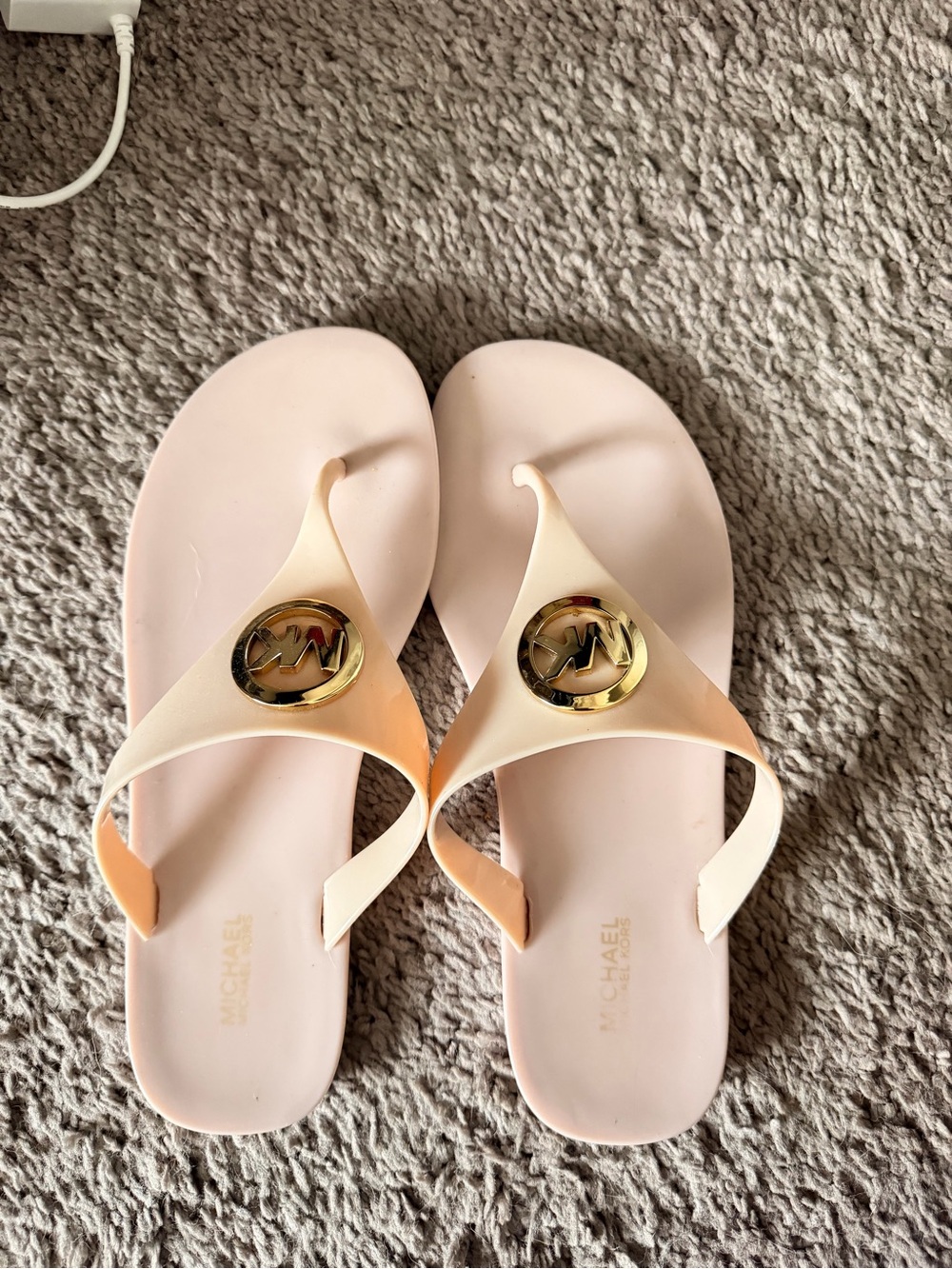 Michael Kors Pale Pink Jelly Thong Sandals with Gold Logo
